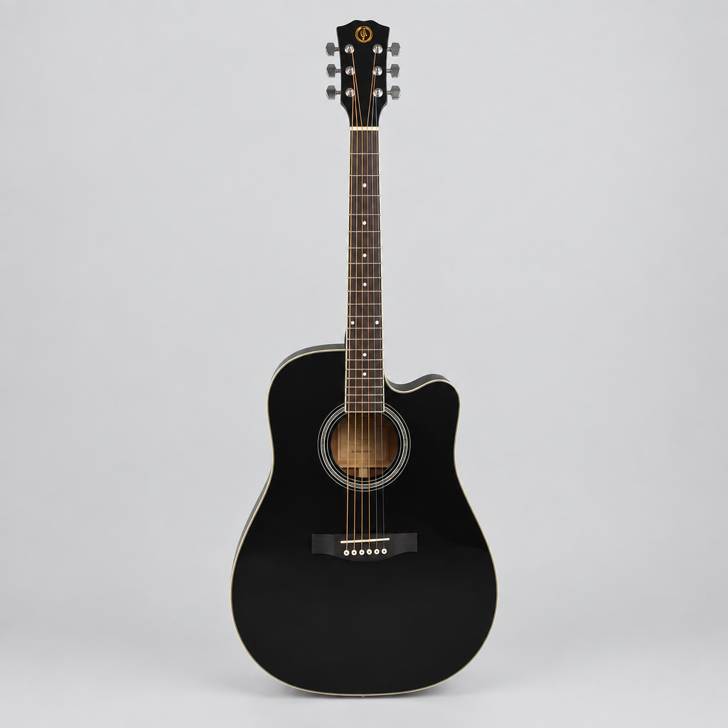 Enjoy E41-DD1 MY4102 acoustic guitar in the black finish shown from the front