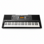 Yamaha PSR-A350 Oriental Keyboard shown from the front with 61 black and white keys, speakers, display, and control panel on a white background