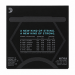 Back view of the D'Addario NYXL1152 11–52 package with its six-string gauge and tension chart.