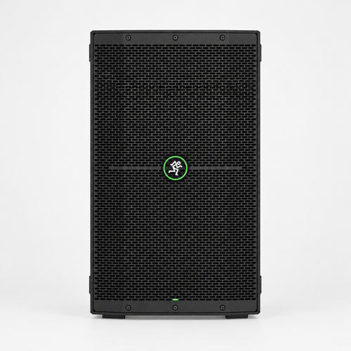 Full front view of the Mackie Thump210 powered loudspeaker with front grille and Mackie badge.