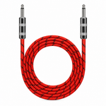 Straight front view of the Luxars LCB-6A 6-meter red patterned instrument cable showing its coiled cable jacket and matching plugs
