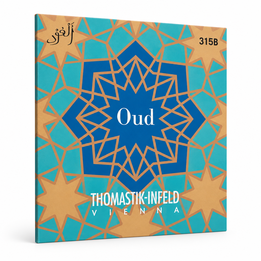 Three-quarter angled view of the Thomastik-Infeld 315B Turkish oud string package