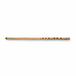 Large natural-toned nai flute shown lying horizontally with its complete body and original finger holes on a white background