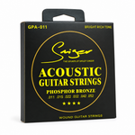 Smiger GPA-011 .011-.052 phosphor bronze acoustic guitar strings package, three-quarter angled view showing package thickness and original manufacturer design