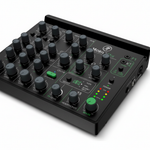 One Mackie MobileMix 8-channel portable audio mixer shown in close detail with channel controls, knobs, buttons, indicators, and Mackie branding