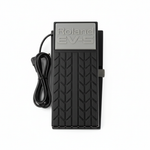 Roland EV-5 expression pedal shown from above with Roland EV-5 branding, treadle surface, minimum volume knob, fixed cable, and compact body