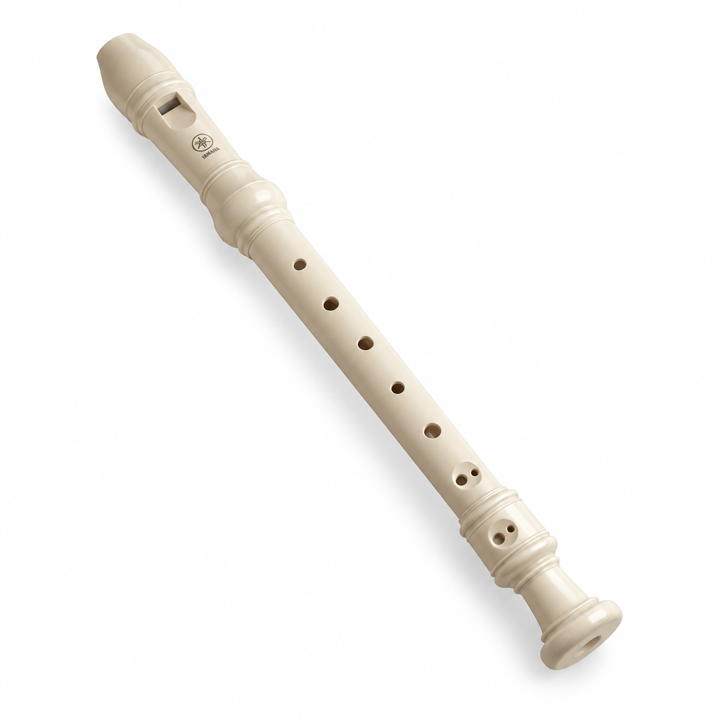 Yamaha YRS-24B ivory soprano recorder, angled view