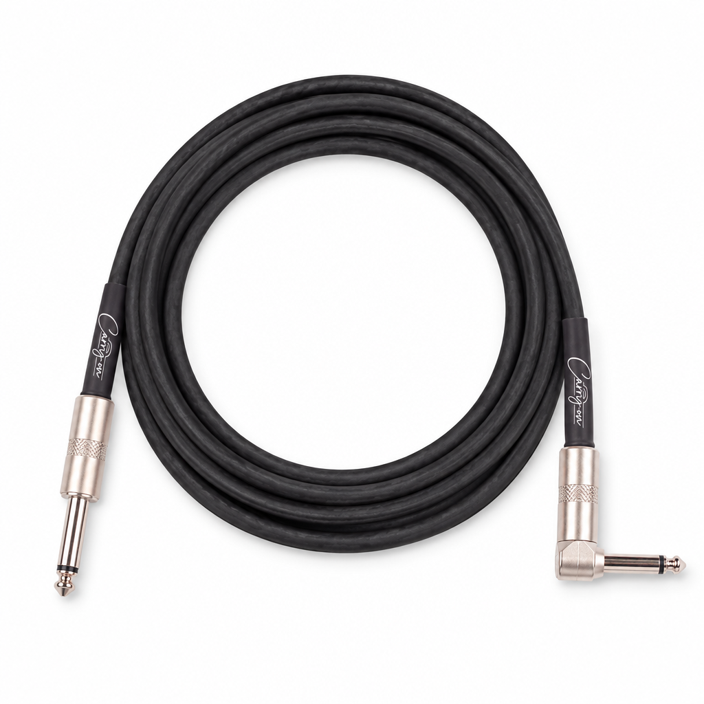 Coiled black Carry-On 6 m instrument cable with both plug ends visible.