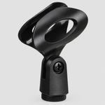 Unbranded A2 microphone holder shown from a three-quarter angle with its black holder body, opening, adjustment joint, and mounting base