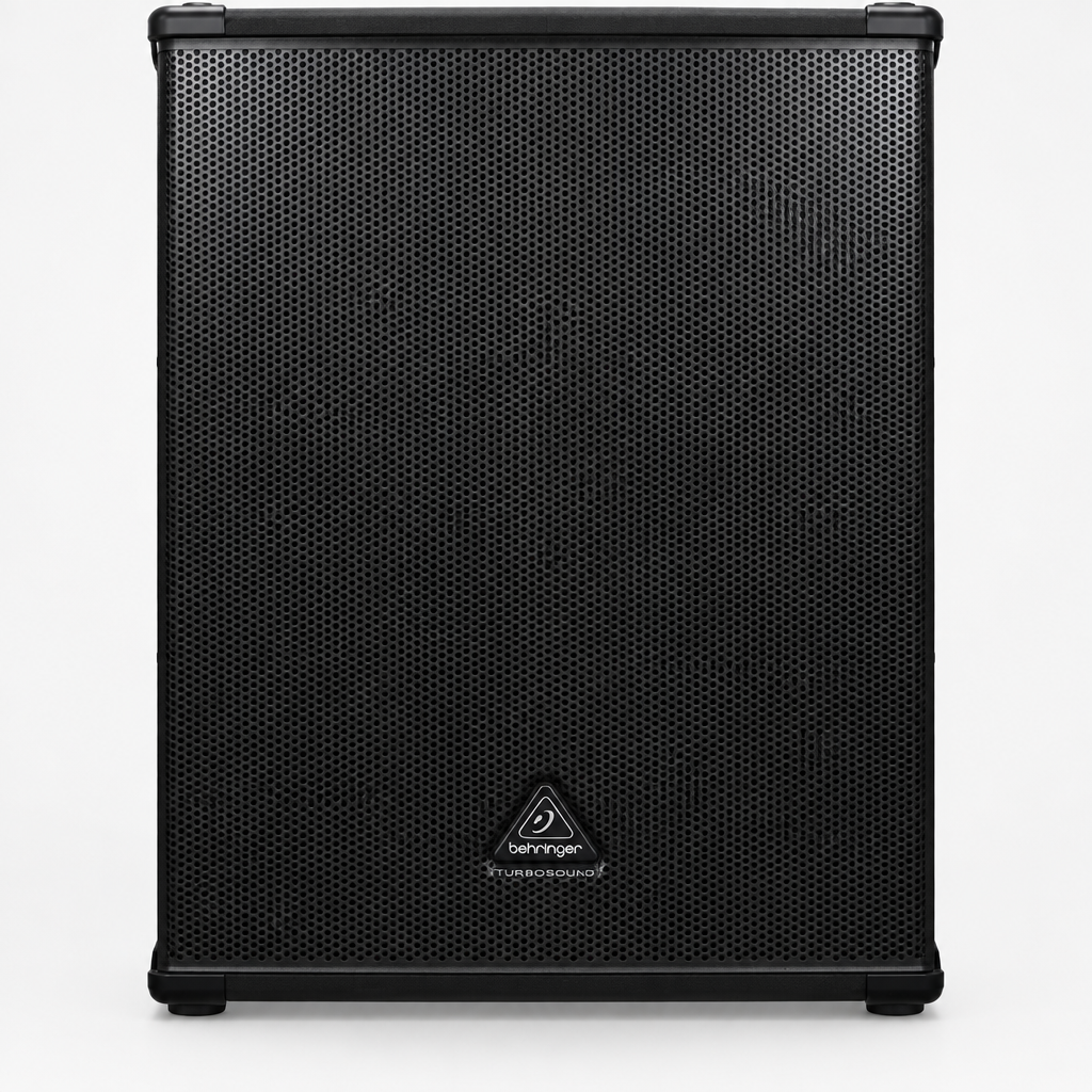 Front view of the Behringer Eurolive B1800XP active subwoofer showing its grille and Behringer badge.