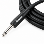 Close-up of Ibanez SI10 black 3-meter cable with a straight mono plug and Ibanez connector sleeve