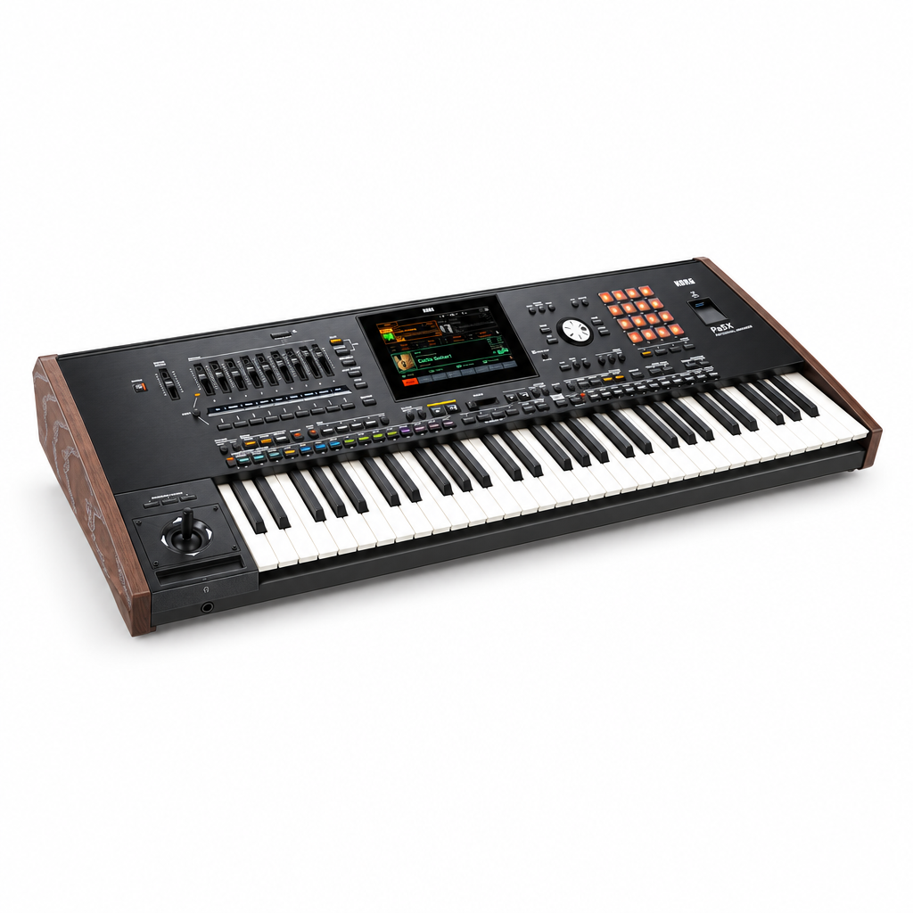45-degree view of the Korg Pa5X-61 61-key professional arranger keyboard.