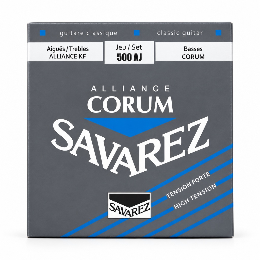 Savarez Alliance Corum 500AJ high tension classical guitar strings package, front view