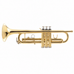 Opposite side view of the Khon 6418L Bb trumpet showing its valves, tubing and brass body