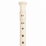 Close-up of the Yamaha YRS-24B white soprano recorder mouthpiece and finger holes
