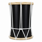Black Chasser Arabic drum standing upright in a straight-on view