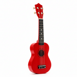 Unbranded red 21-inch soprano ukulele shown at a 45-degree angle on a white background