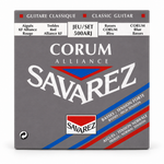 Savarez 500ARJ classical guitar strings package, straight front view showing Alliance KF and Corum