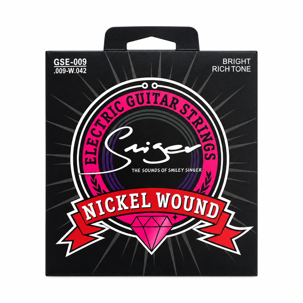Smiger GSE-009 .009-.042 nickel wound electric guitar strings package, full front view with original manufacturer packaging and no external stickers or labels