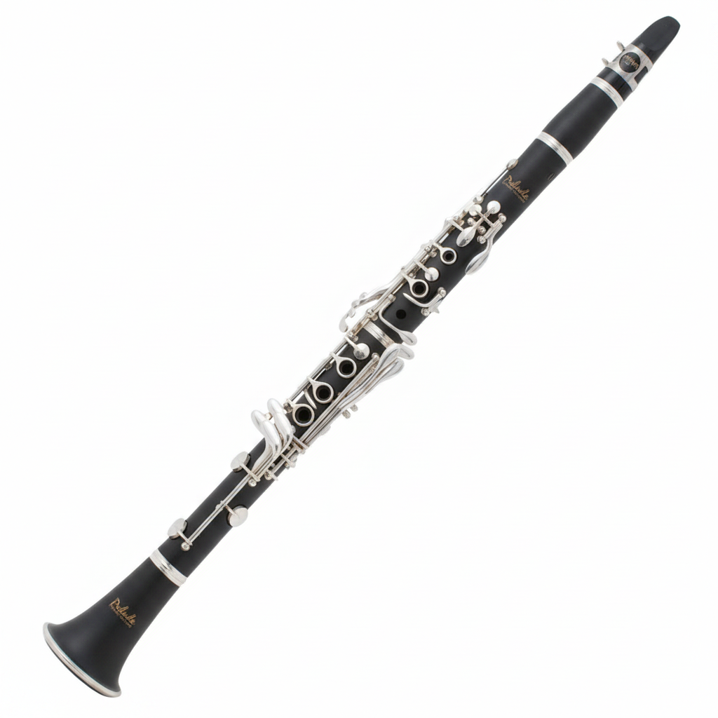 Khon 6402M Bb clarinet with matte black finish shown at a three-quarter angle, displaying the keywork, mouthpiece, and bell