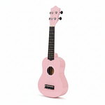 Unbranded pink 21-inch soprano ukulele shown at a 45-degree angle on a white background