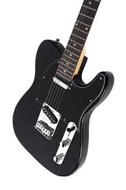 Black electric guitar on a white background