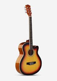 Acoustic guitar with a sunburst finish on a white background