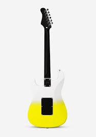 Electric guitar with a white body and yellow gradient to black neck on a white background