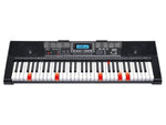 Electronic keyboard with keys and display on a white background