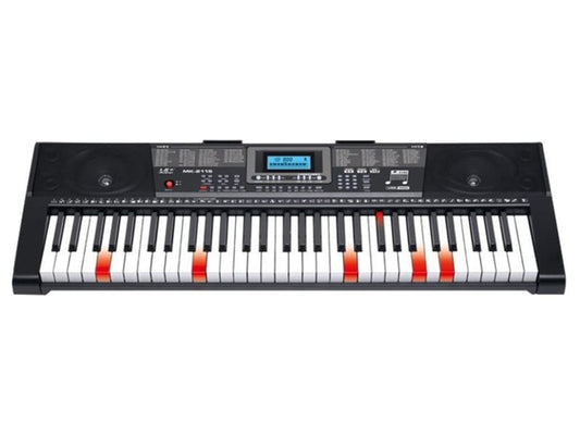 Electronic keyboard with keys and display on a white background