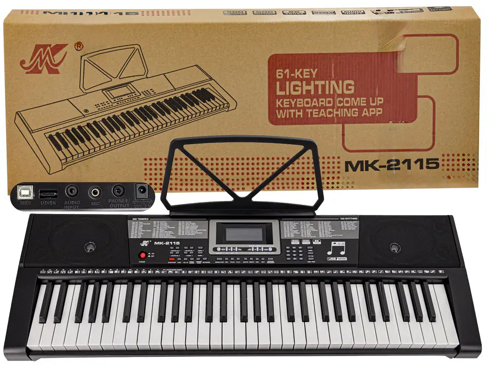 Keyboard with packaging displaying a teaching app feature
