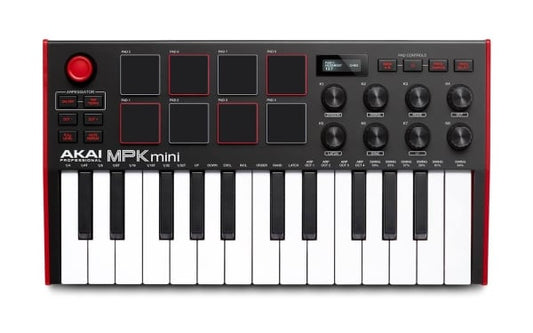Akai MPK mini keyboard controller on a white background