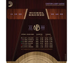 D'Addario NB1152 Nickel Bronze Acoustic Guitar Strings Light - 11-52