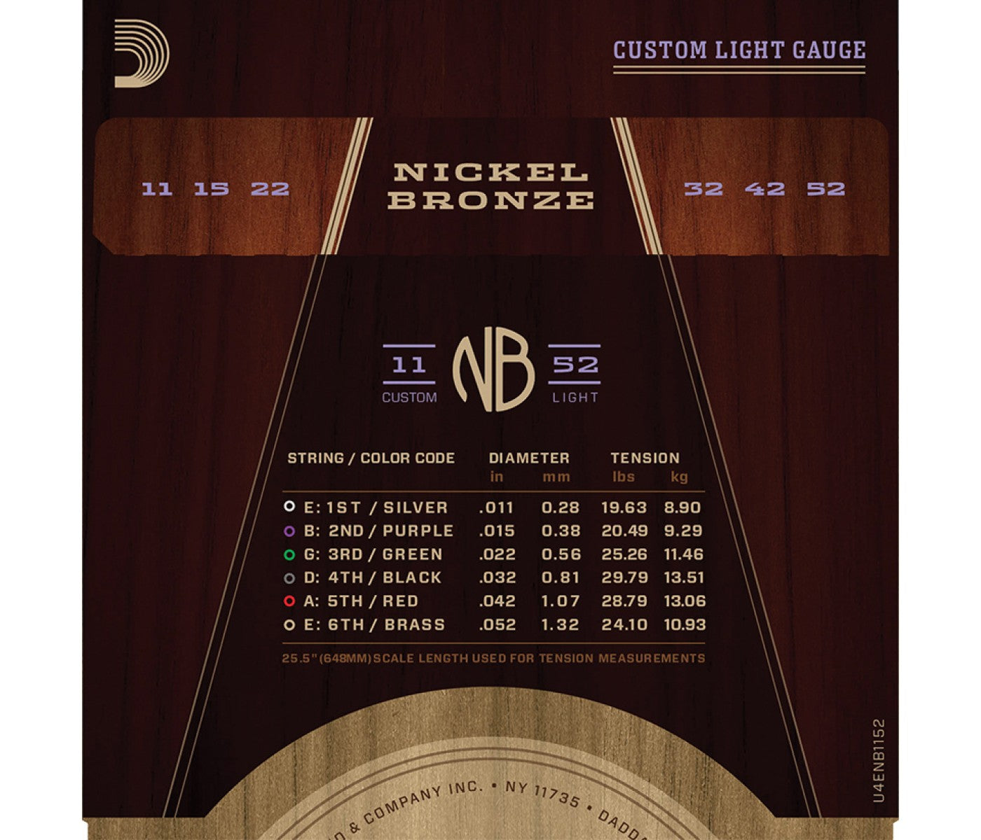 D'Addario NB1152 Nickel Bronze Acoustic Guitar Strings Light - 11-52