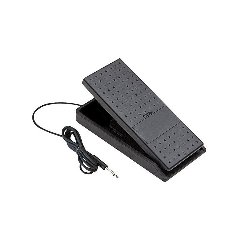 Black foot pedal with cable on a white background