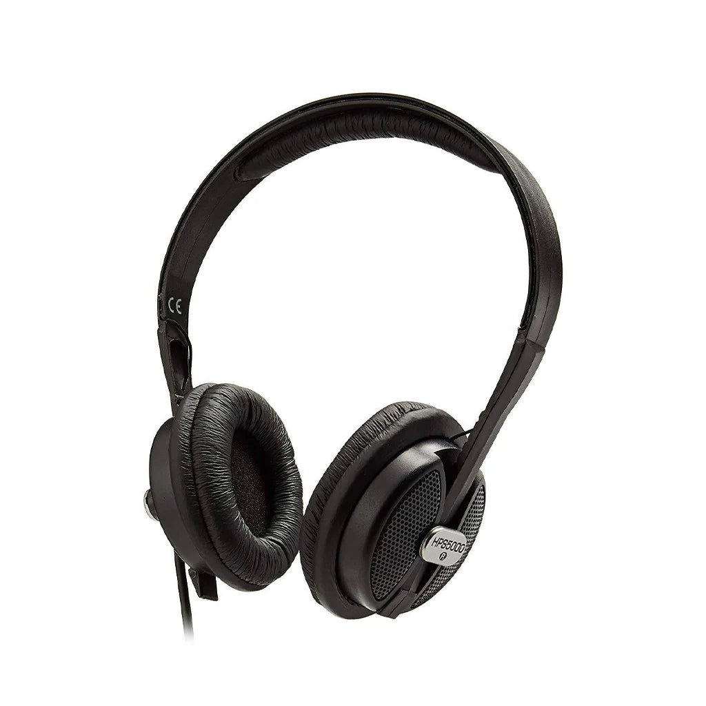 Black headphones on a white background