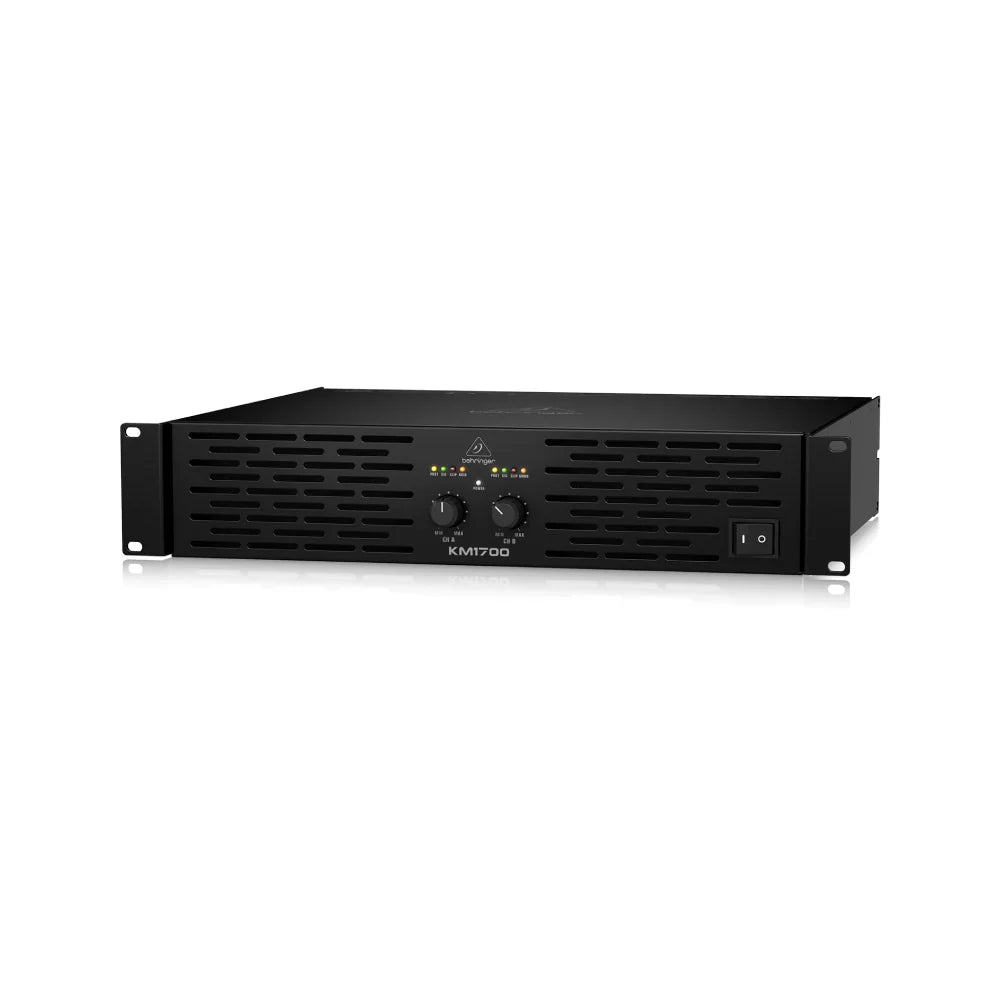 Black audio amplifier on a white background