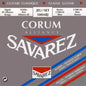 Savarez guitar string set packaging with brand names on a gray background