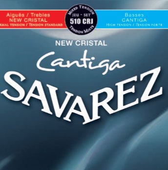 Savarez guitar string set packaging with brand name on a blue background