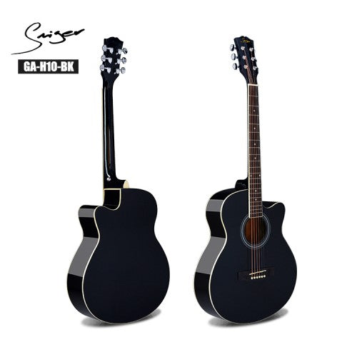 Two black acoustic guitars on a white background with 'Suhr' branding.