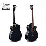 Two black acoustic guitars on a white background with 'Suhr' branding.