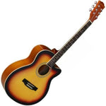 Acoustic guitar with sunburst finish on a white background