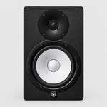Straight-on front view of one black Yamaha HS8I 8-inch powered studio monitor.